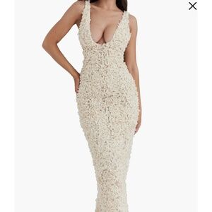 House of CB Floral Appliqué Plunge Neck Gown